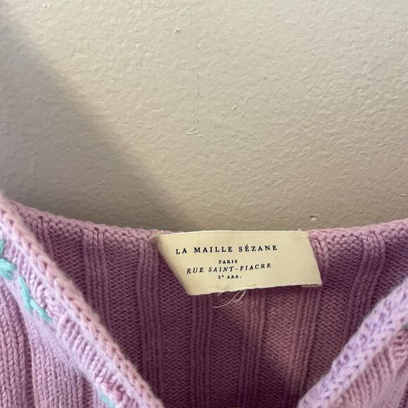 Sezane Ania Knit Sweater Tank Embroidered Lilac Sea Green Cotton - Picture 8 of 11